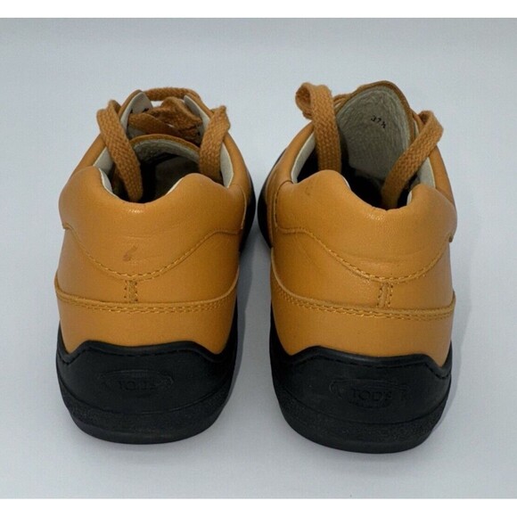 TOD'S LOW TOP SNEAKERS EU 37 1/2, US 7.5 Orange Leather Lace Up - Picture 6 of 11